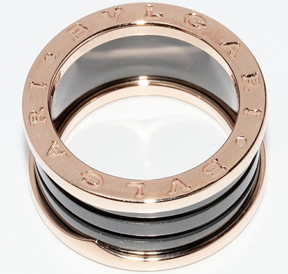 Bulgari Ring 18K Pink Gold Black Ceramic Bzero1 Ring 4 Bands 345853