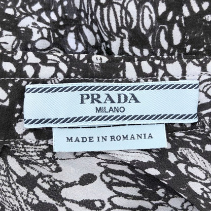 Prada 12ss Back Button Short Sleeve Silk Top P4667m Blue and Black 42