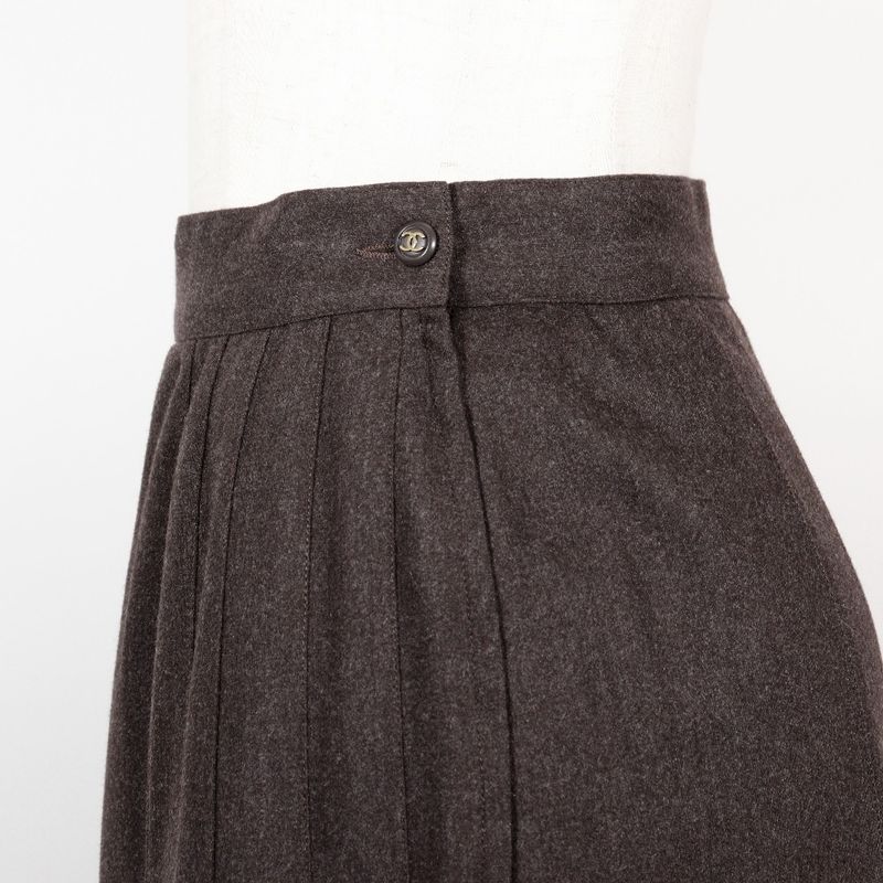 Chanel Flared P03640v03532 Wool Brown Women's Skirt