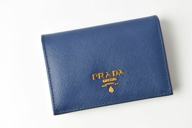 Prada Card Case Business Card Holder Prada Saffiano Metal Bluette Blue 1m0945