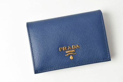 Prada Card Case Business Card Holder Prada Saffiano Metal Bluette Blue 1m0945