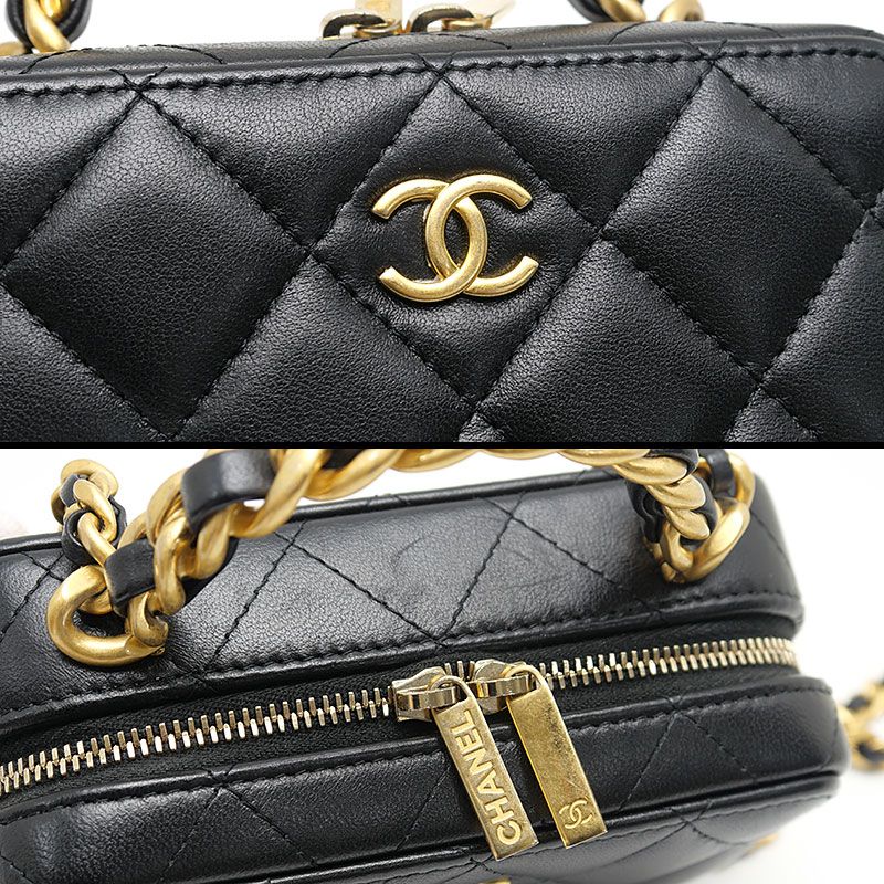 Chanel Chain Shoulder Bag Lambskin Black Matelasse 2WAY