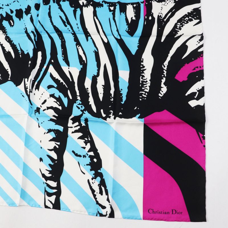 Christian DIOR 2022 D-jungle Pop Silk 100% Zebra Print Scarf Light Blue Purple
