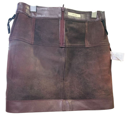 3247 Celine Dark Brown Leather Tight Skirt Size 34 Preowned Phoebe Period Lamb