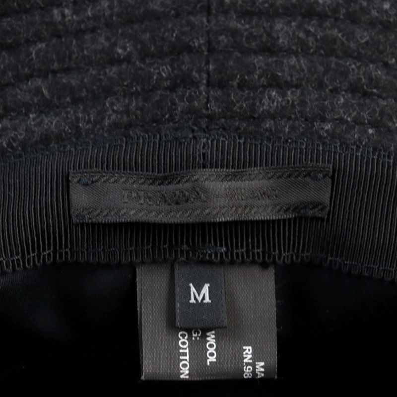 Prada 2hc137 100% Wool Triangle Plate Triangle Logo Bucket Hat Dark Gray M Made
