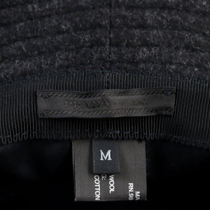 Prada 2hc137 100% Wool Triangle Plate Triangle Logo Bucket Hat Dark Gray M Made