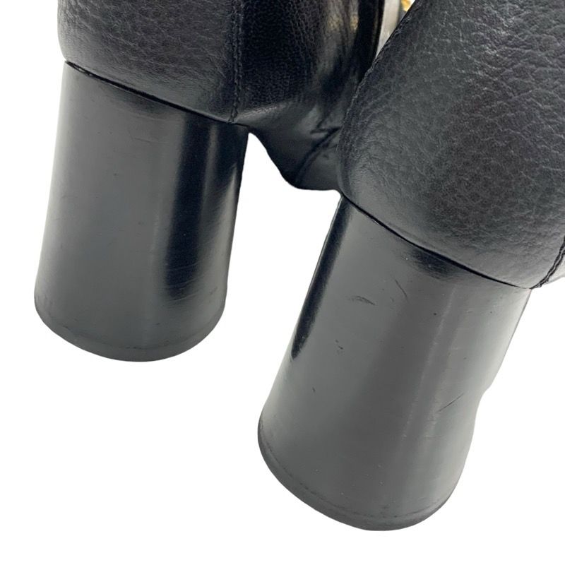 Gucci Boots Short Boots Shoes Leather Black Gold Chain Belt