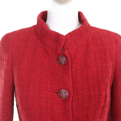CHANEL P44003/p44008 Coco Button Cotton Tweed Jacket Skirt Setup Red 36 Made In