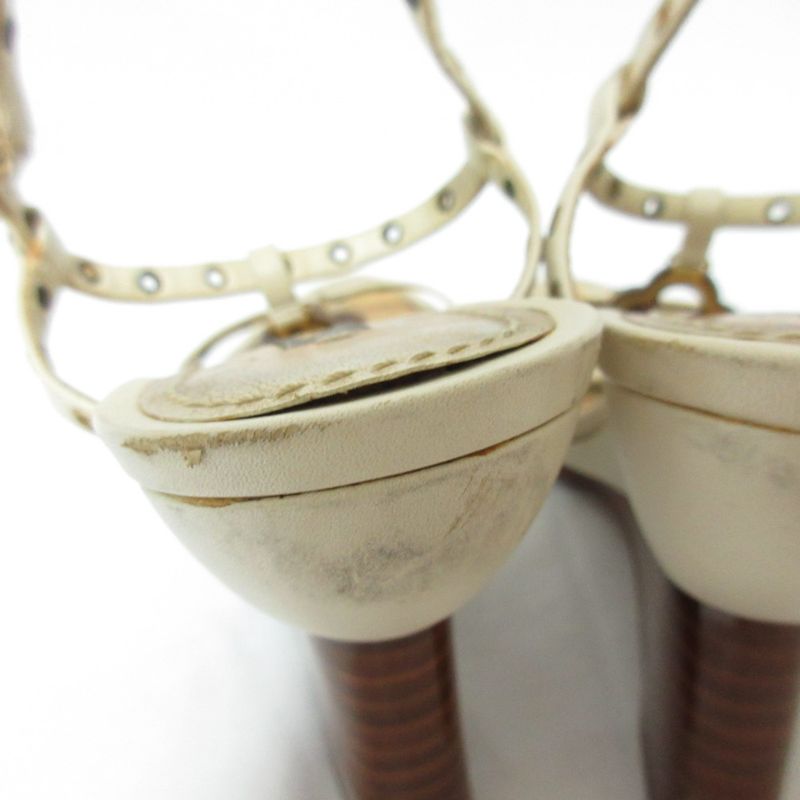 Louis Vuitton Leather Monogram Flower Strap Wedge Sole Sandals Small Size 34