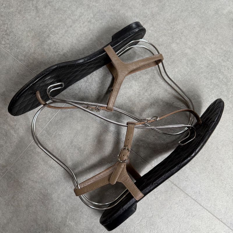 Chanel Thong Sandals Matelasse Coco Mark Flat Shoes Sandals Black Beige Silver