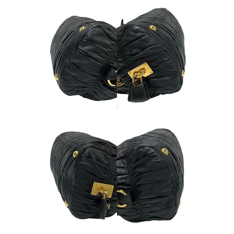 Prada Logo Hardware Ribbon Motif Leather Gathered