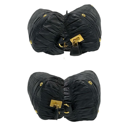 Prada Logo Hardware Ribbon Motif Leather Gathered