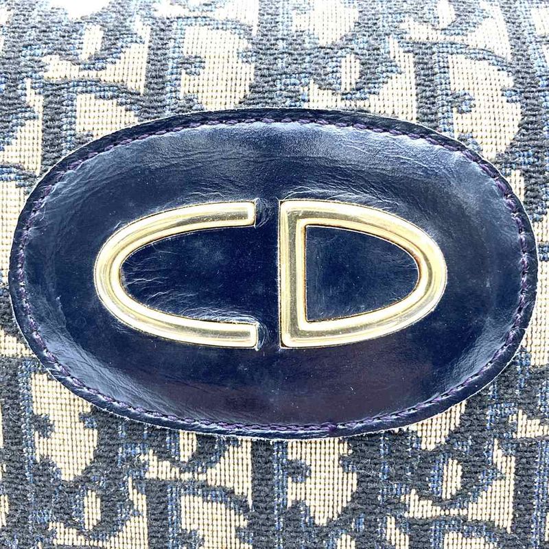 DIOR Handbag Vintage Boston Bag Navy Blue Canvas Trotter Women Men