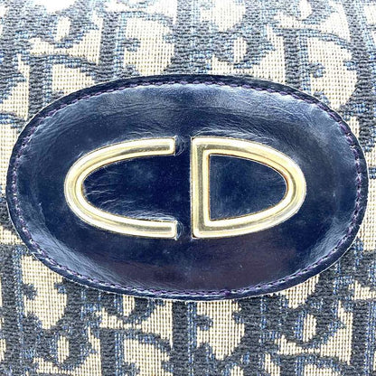 DIOR Handbag Vintage Boston Bag Navy Blue Canvas Trotter Women Men