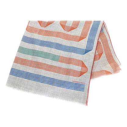 Hermes 2023 Rubans D'Hermes 100% Cashmere GRIS Chine/vert/or Rectangle All-over