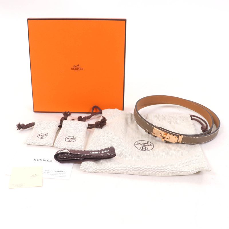 Hermes Kelly 18 Etoupe Vaux Epson Pink Gold Hardware Belt TM Engraved W With