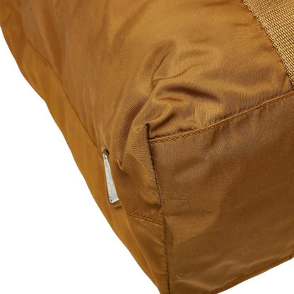 Plat Da Triangle Logo Plate Tote Shoulder Bag Brown Nylon Leather Women Prada