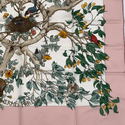 Hermes Carre 90 U Coeur DES BOIS In The Woods Pink 100% Silk Scarf