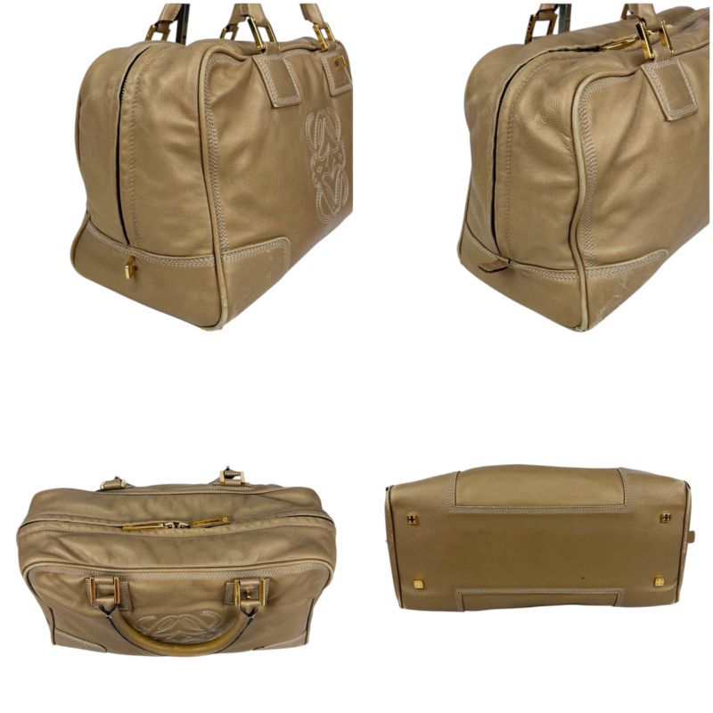 Loewe Amazona 36 Handbag Mini Boston Bag Anagram Logo Stitching Gold Nappaleathe