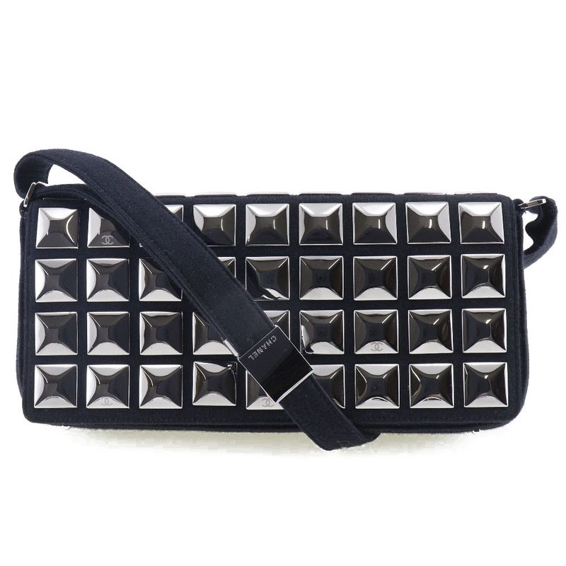 Chanel Chocolate Bar Ice Cube Cotton Black Women's Shoulder Bag
