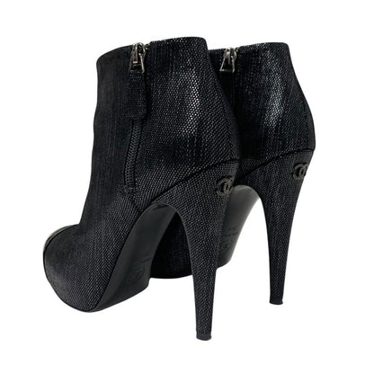 Chanel Boots Short Boots Shoes Leather Black Here Mark Metallic