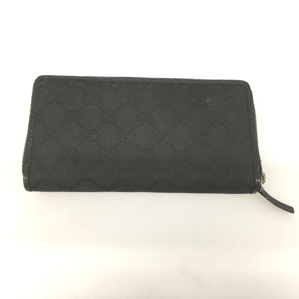 Gucci GG Canvas X Leather Round Zipper Long Wallet 307980 Black