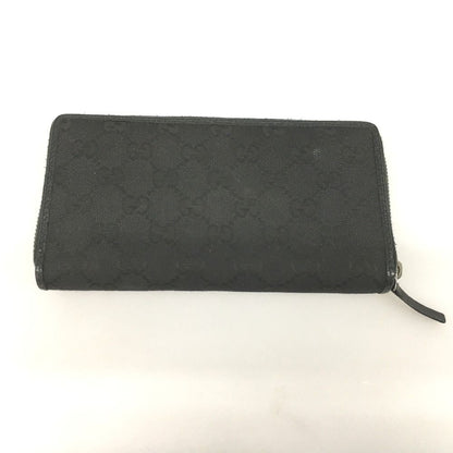 Gucci GG Canvas X Leather Round Zipper Long Wallet 307980 Black