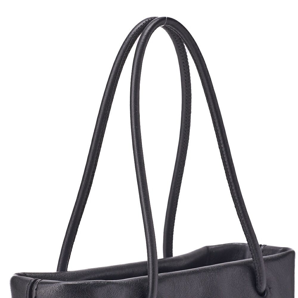 Chanel Mini Tote Bag Essential Logo Mark Lambskin Black Silver Hardware Charm