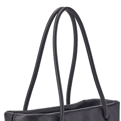 Chanel Mini Tote Bag Essential Logo Mark Lambskin Black Silver Hardware Charm