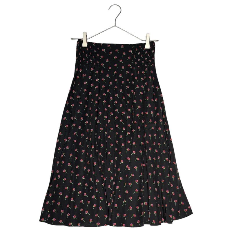 Prada 17ss Rose Print Gathered Flare Skirt P159nr 36(about S) Black×pink