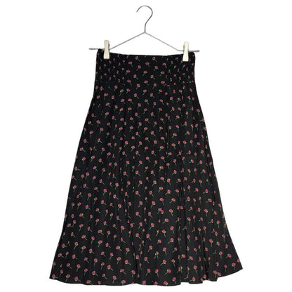 Prada 17ss Rose Print Gathered Flare Skirt P159nr 36(about S) Black×pink