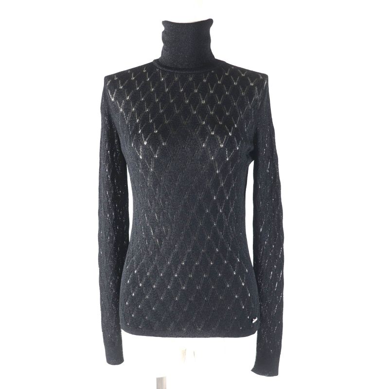 CHANEL P75380 Lame With Coco Mark Hardware Turtleneck Long Sleeve Iridescent