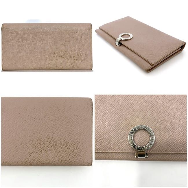 Bulgari Bifold Long Wallet Pink Beige Bvlgari Clip Leather