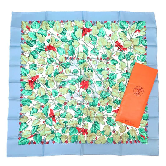 Hermes Scarf Carre 90 L'arbre De Soie Silk Tree Mulberry Tree And Silkworms Blue