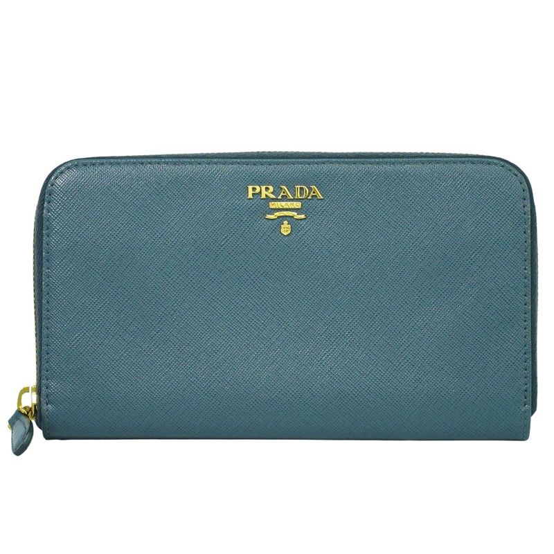Authentic Prada Saffiano Leather Round Zipper Long Wallet Long Wallet Blue