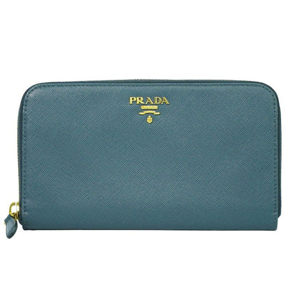 Authentic Prada Saffiano Leather Round Zipper Long Wallet Long Wallet Blue