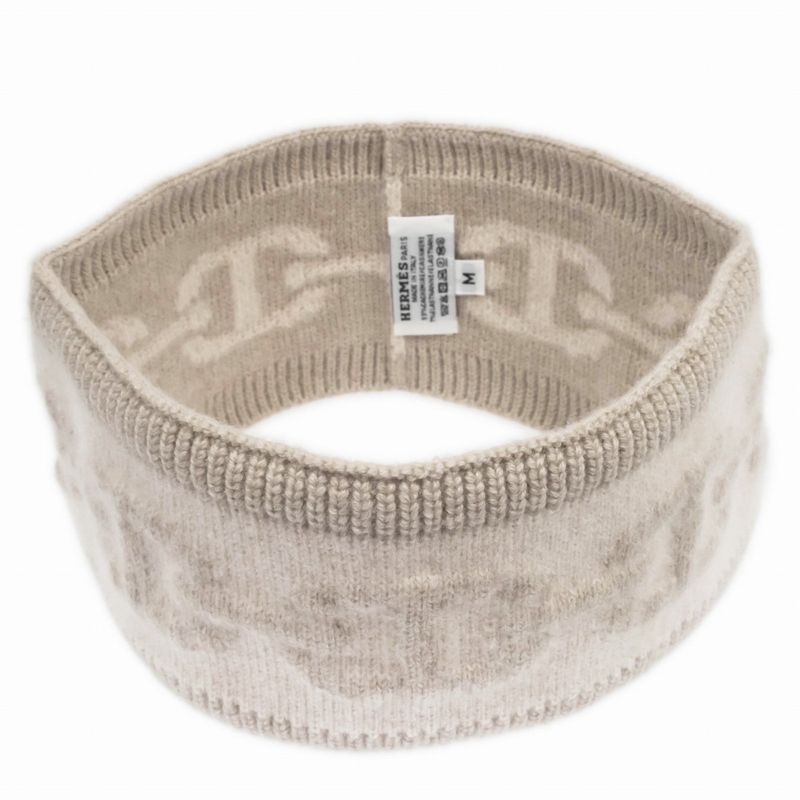 Hermes Headband Chaine D'ancre Cashmere Beige M Size Cashmere