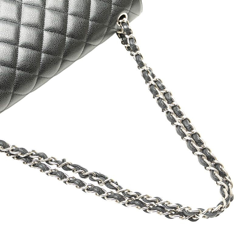 Chanel Matelasse Double Flap Coco Mark Chain Shoulder Bag Black Caviar Skin