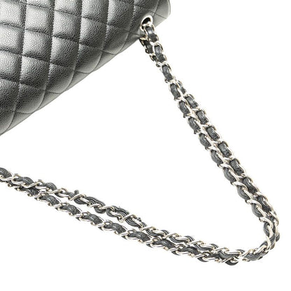 Chanel Matelasse Double Flap Coco Mark Chain Shoulder Bag Black Caviar Skin