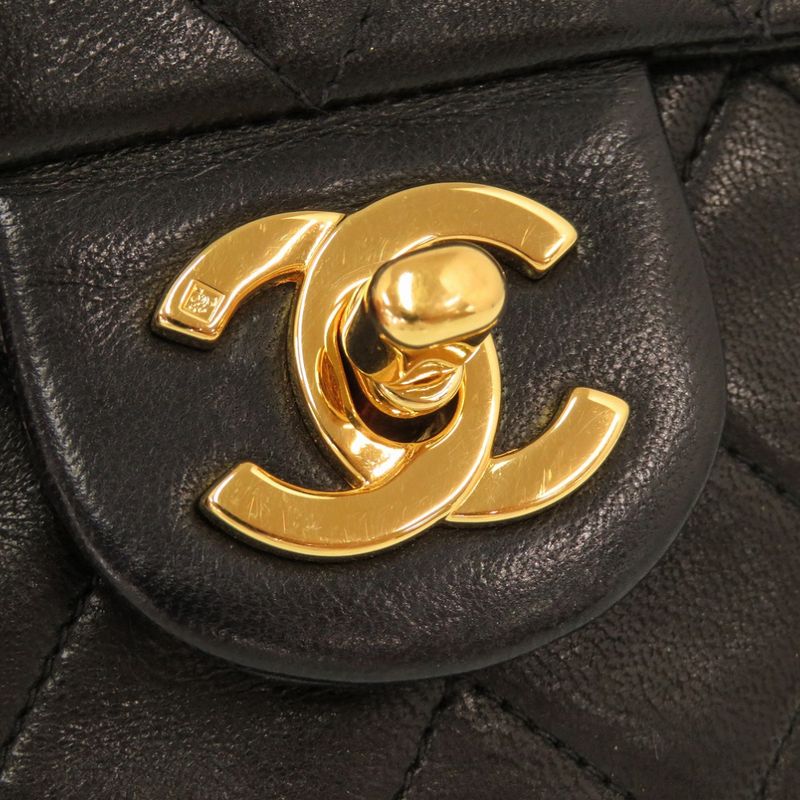 Chanel Mini Matelasse Lambskin Leather Black #4 Gold Chain Shoulder Bag Black