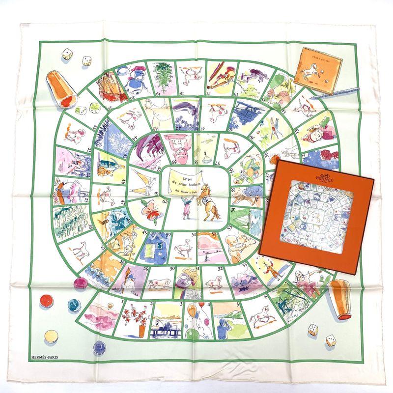 Hermes Carre 90 Le Jeu Des Petits Bonheurs Small Happy Game Scarf 100% Silk