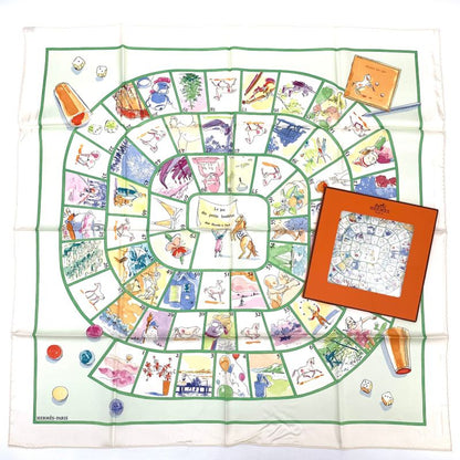 Hermes Carre 90 Le Jeu Des Petits Bonheurs Small Happy Game Scarf 100% Silk