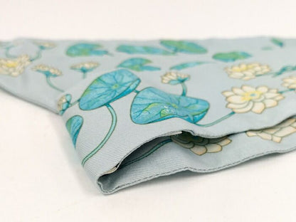 Hermes Twilly Scarf 100% Silk Lotus Flower Light Blue Multicolor