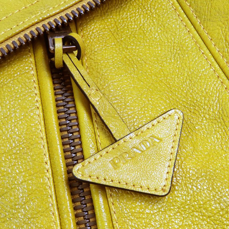 Prada 2021 Upw416 Calfskin Triangle Logo Charm Padded Double Riders Jacket