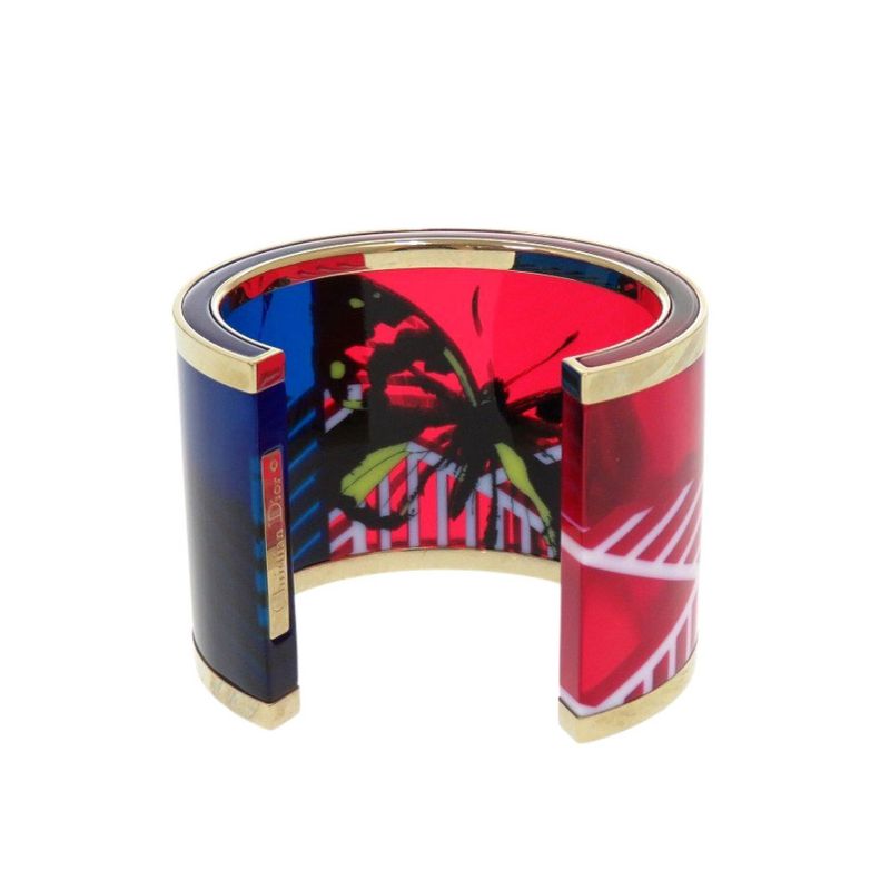 Christian Dior D-jungle Pop Skeleton Butterfly Bangle Plastic Red Bracelet 0486