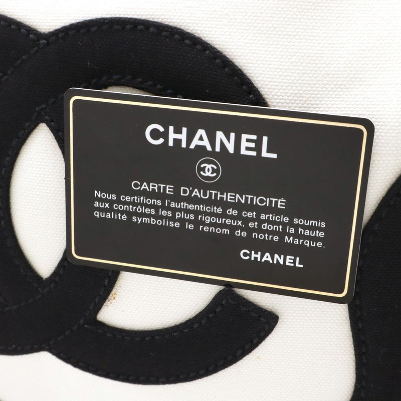 Chanel Coco Mark Marshmallow Bag Tote Bag Handbag Canvas Ivory White Black