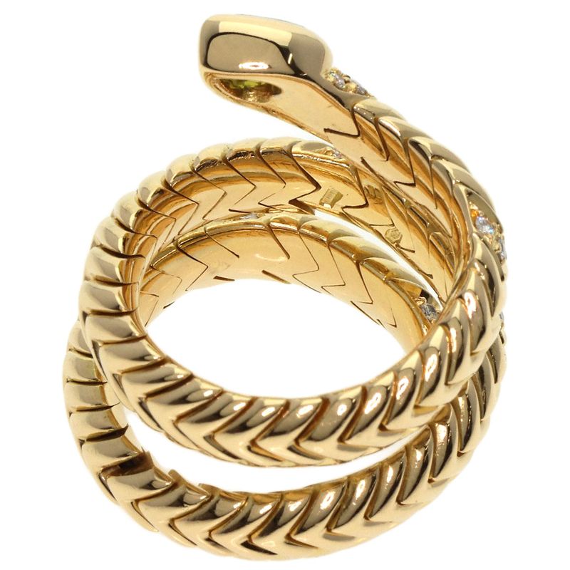 Bvlgari Bulgari Tubogas Spiga Peridot Diamond Ring And Ring 18K Yellow Gold