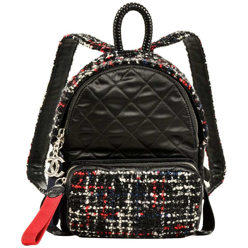 Chanel Backpack Tweed Nylon Black Silver Hardware Coco Mark 24th Astronaut Women