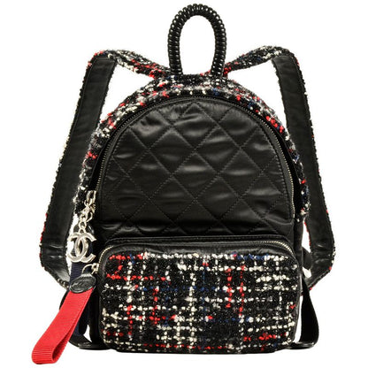 Chanel Backpack Tweed Nylon Black Silver Hardware Coco Mark 24th Astronaut Women
