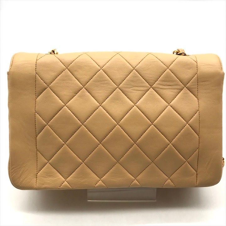 Chanel Diana CC Logo Quilted Lambskin Turnlock Chain Shoulder Bag Beige
